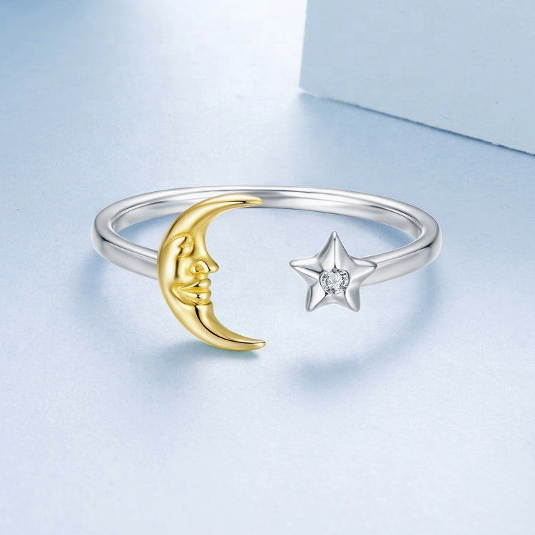 خاتم فضة عيار 925 تصميم هلال ونجمة