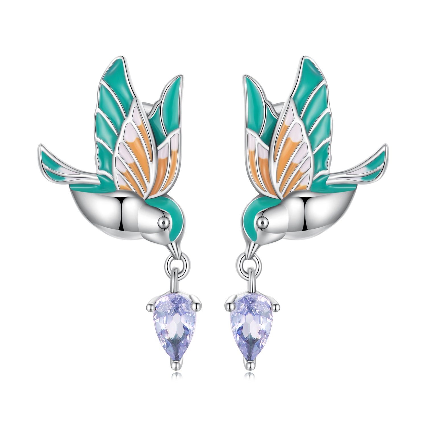925 Silver Colorful Kingfisher Earring
