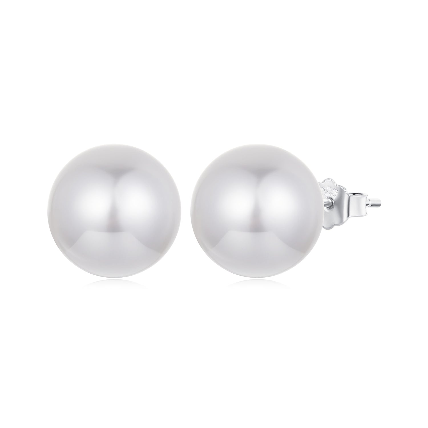 925 silver plain round pearl earrings