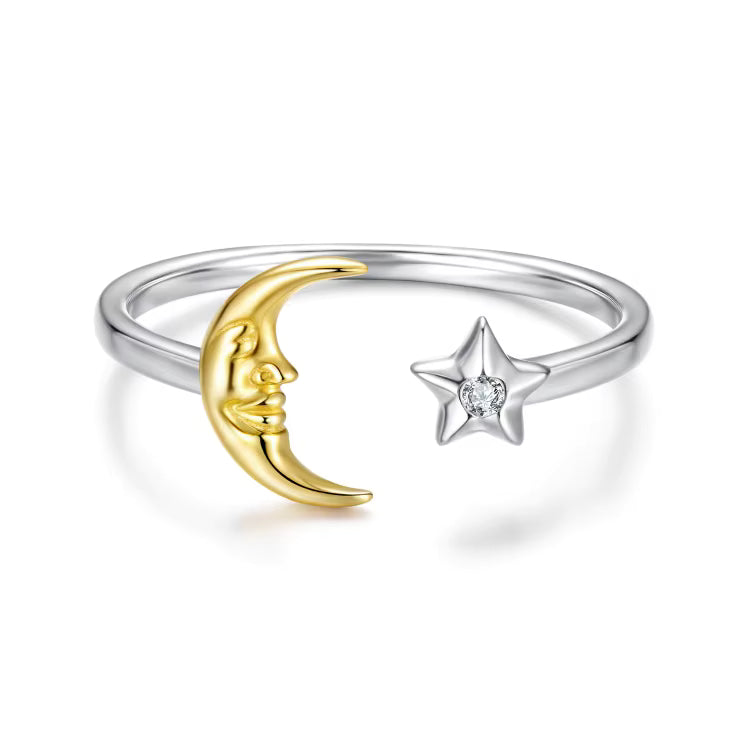 خاتم فضة عيار 925 تصميم هلال ونجمة
