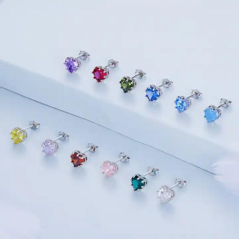 BSE736-7 - حلق فضة عيار 925 مرصع بفصوص من الزركون علي شكل قلب