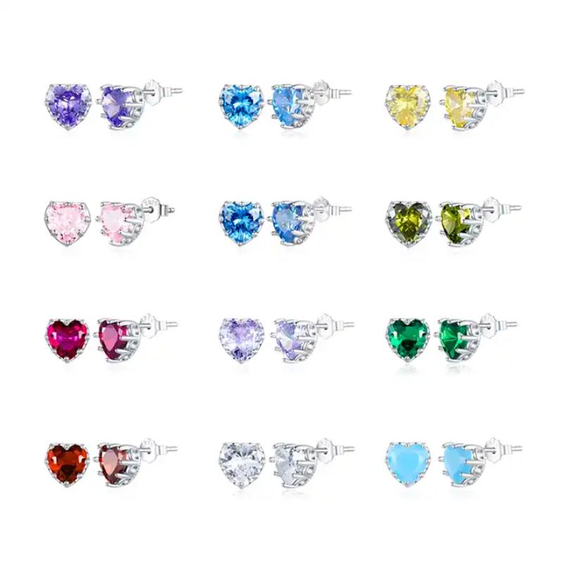 925 Sterling silver heart-shaped earrings adorned with zircon stones