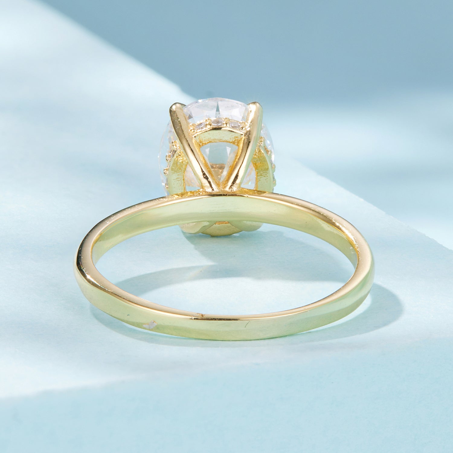 خاتم فص بيضاوي فضة عيار 925 - مطلي ذهب