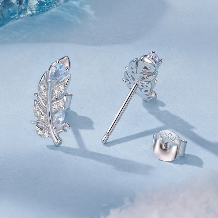 حلق فضة 925 ريشة بفص أزرق لامع