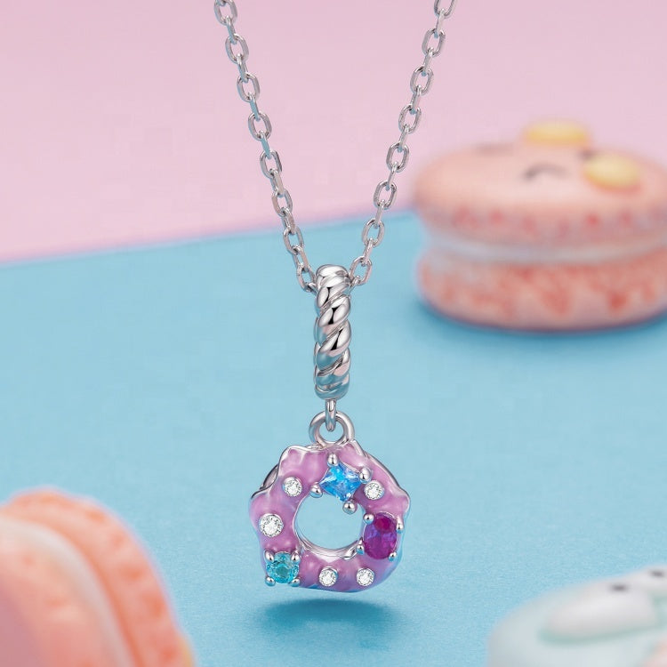 دلاية فضة 925 شكل دونات مزينة بأحجار ملونة