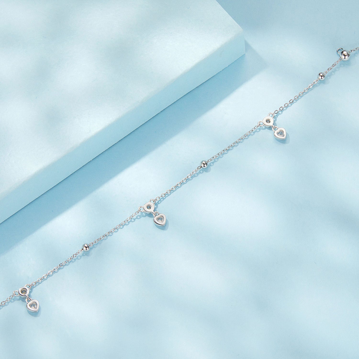 Dangling Hearts 925 Silver Anklet