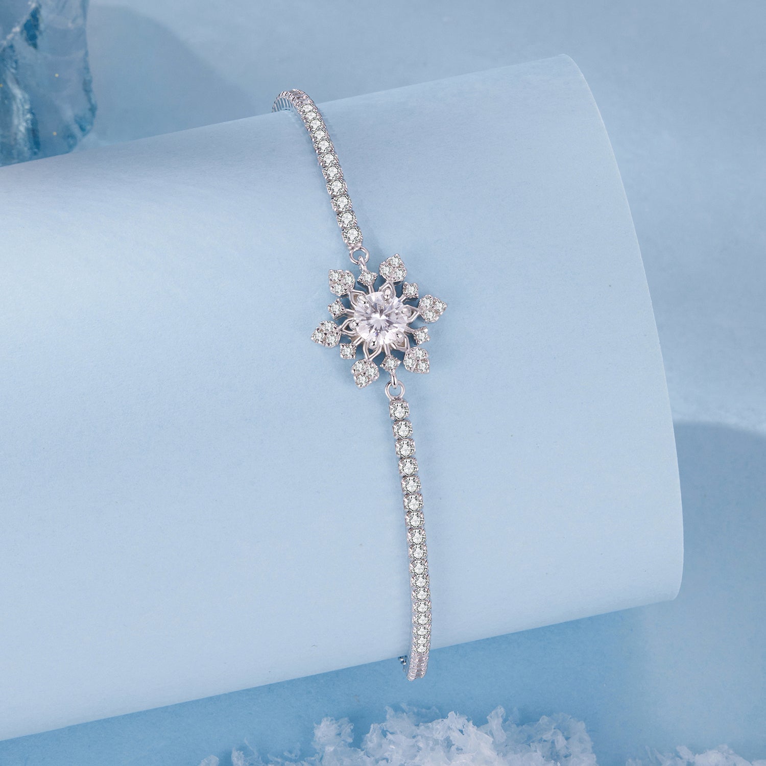 Silver bracelet with a flower design encrusted with stones – 925 silver