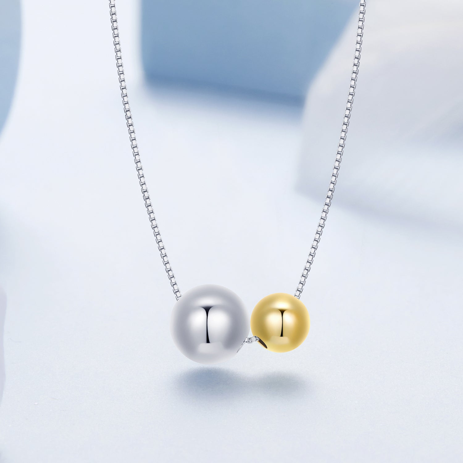 Dual Sphere 925 Silver Necklace