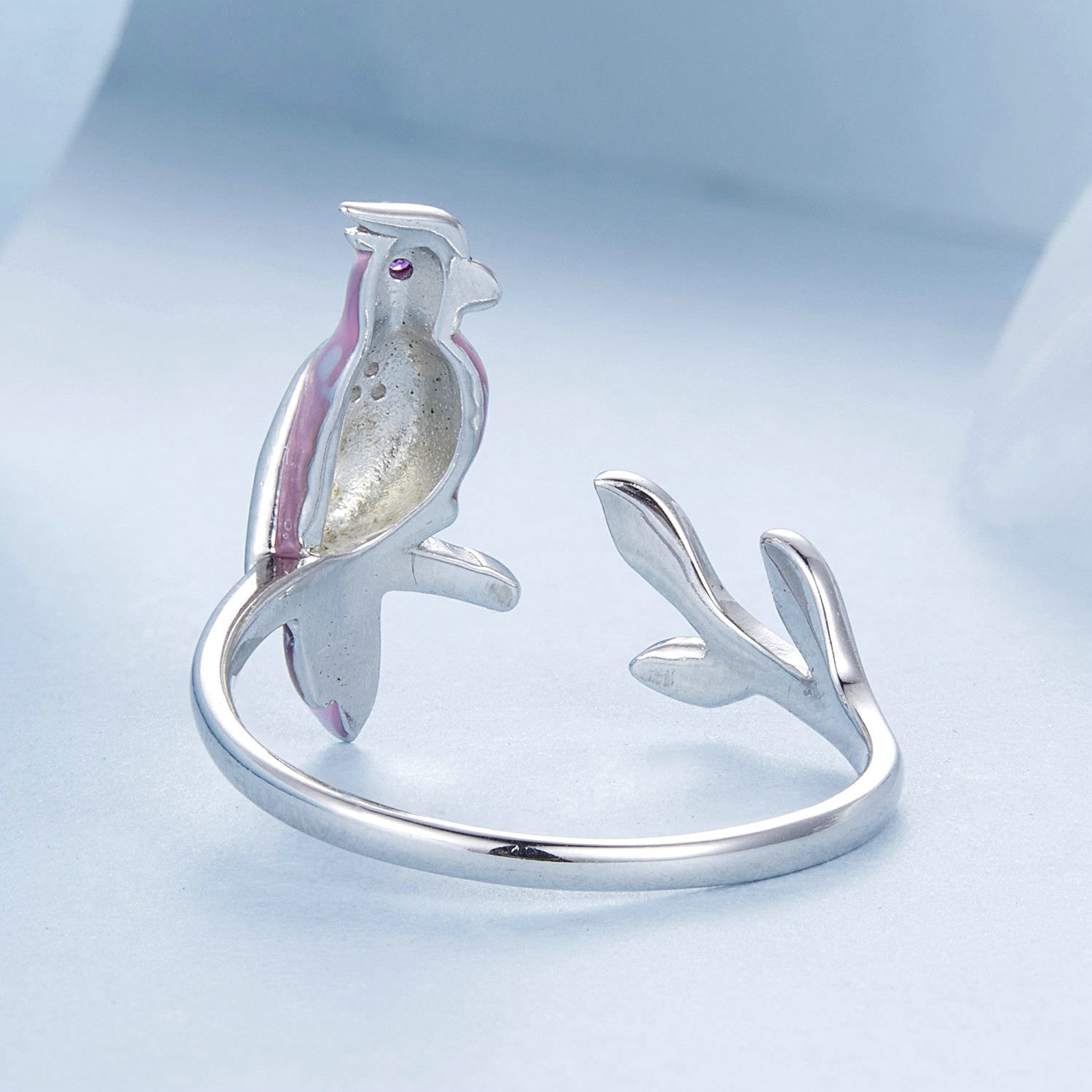 خاتم "الببغاء الوردي" فضة عيار 925