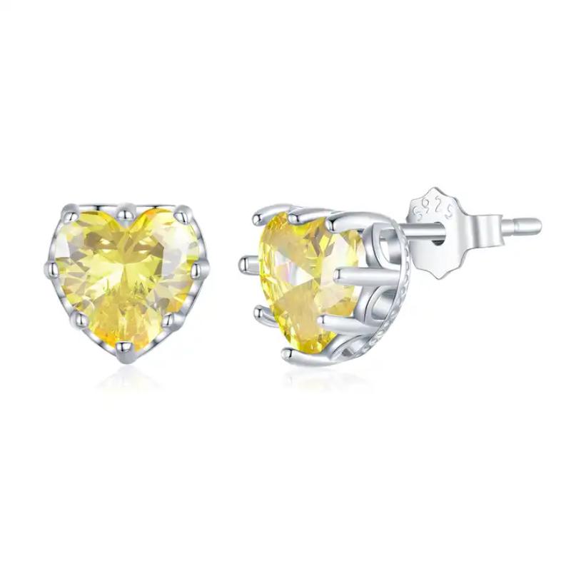 925 Sterling silver heart-shaped earrings adorned with zircon stones