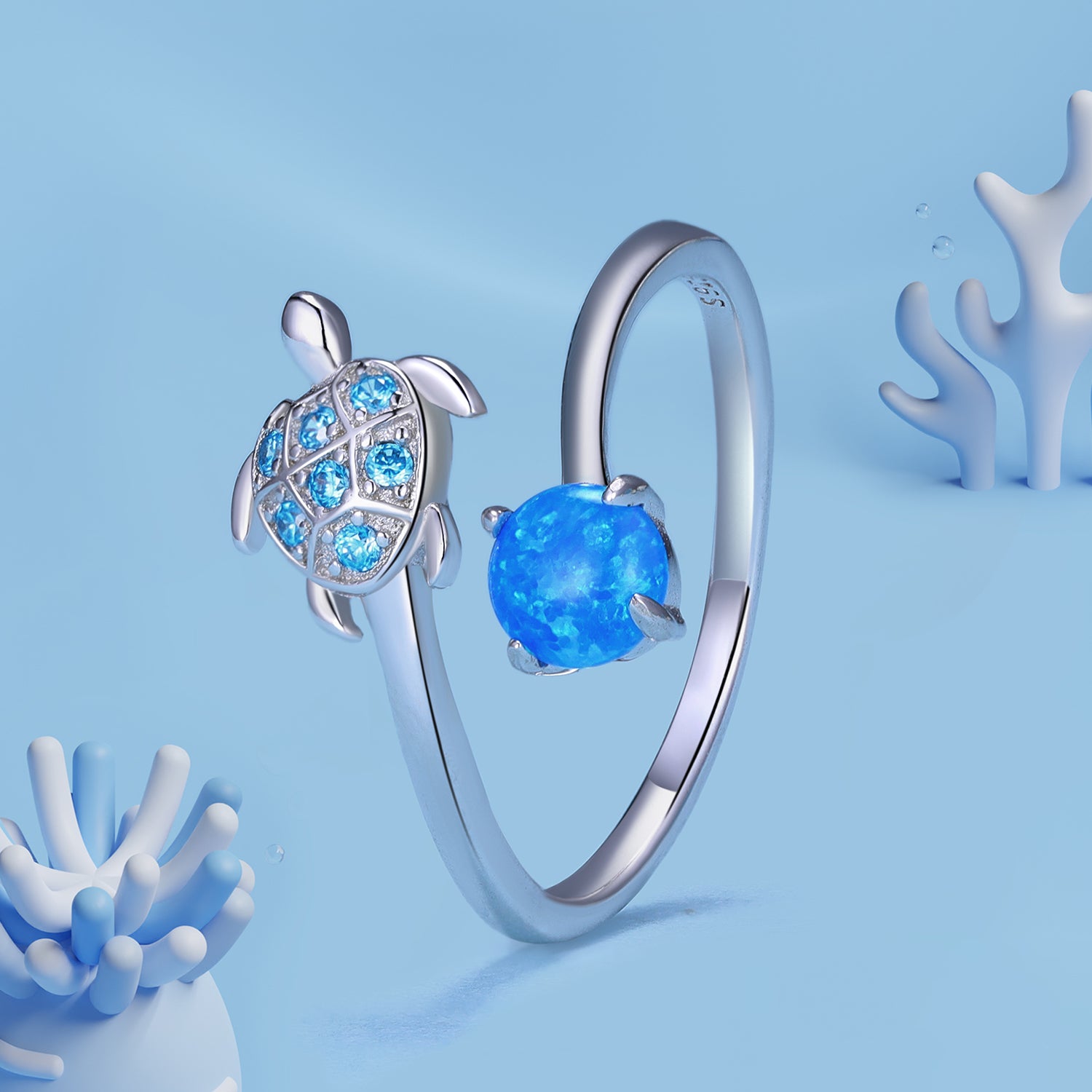Open silver ring with sea turtle design – 925 silver