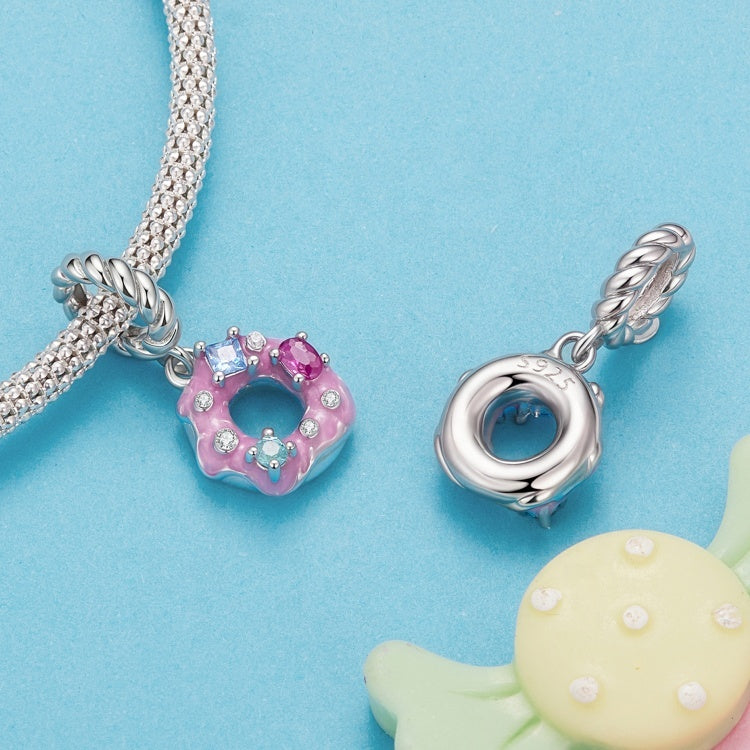 دلاية فضة 925 شكل دونات مزينة بأحجار ملونة