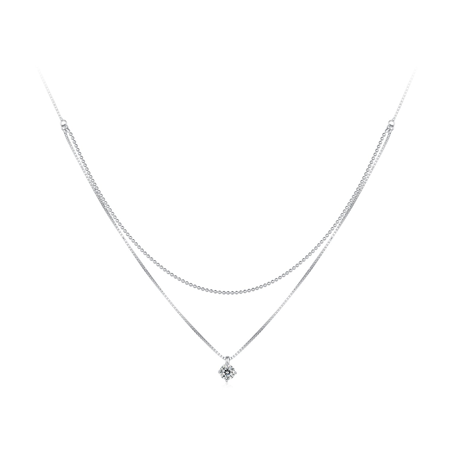 Layered Zircon 925 Silver Necklace
