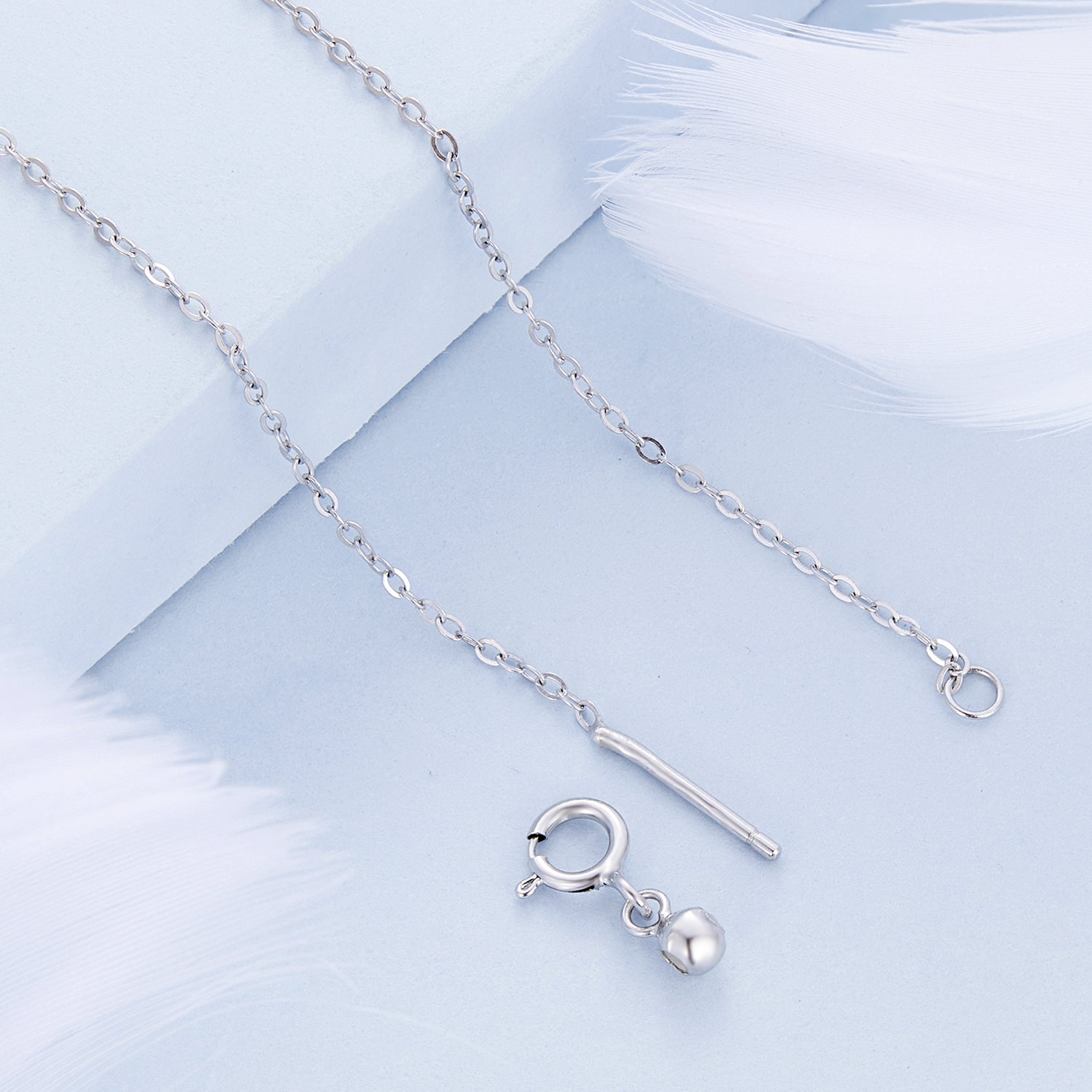 925  Silver Crescent Moon Necklace with a Gem-Studded Design and Rabbit
