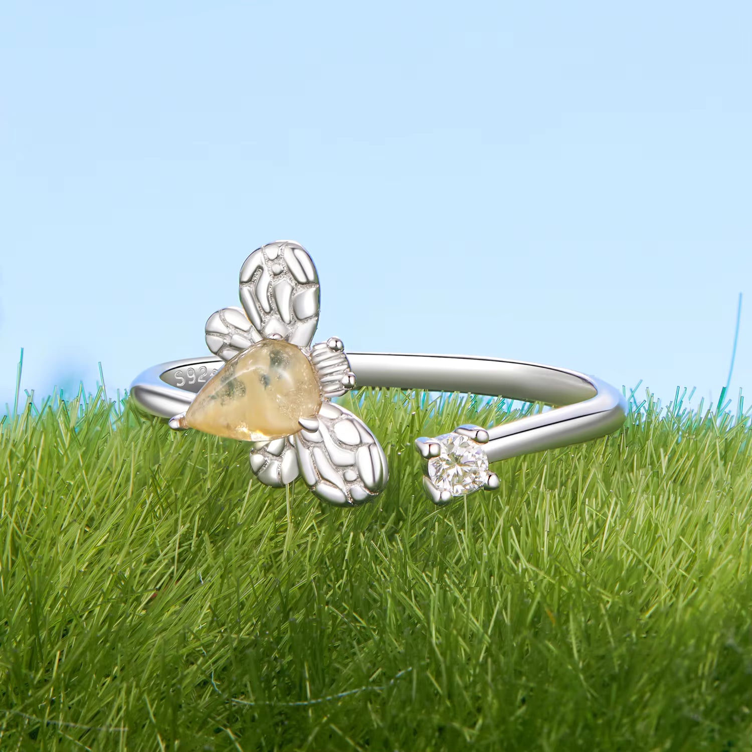 خاتم فضة 925 بتصميم نحلة أنيق