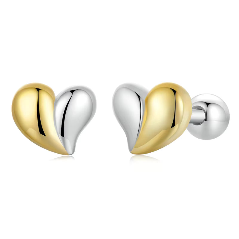 925 Silver Two-Tone Heart Earring