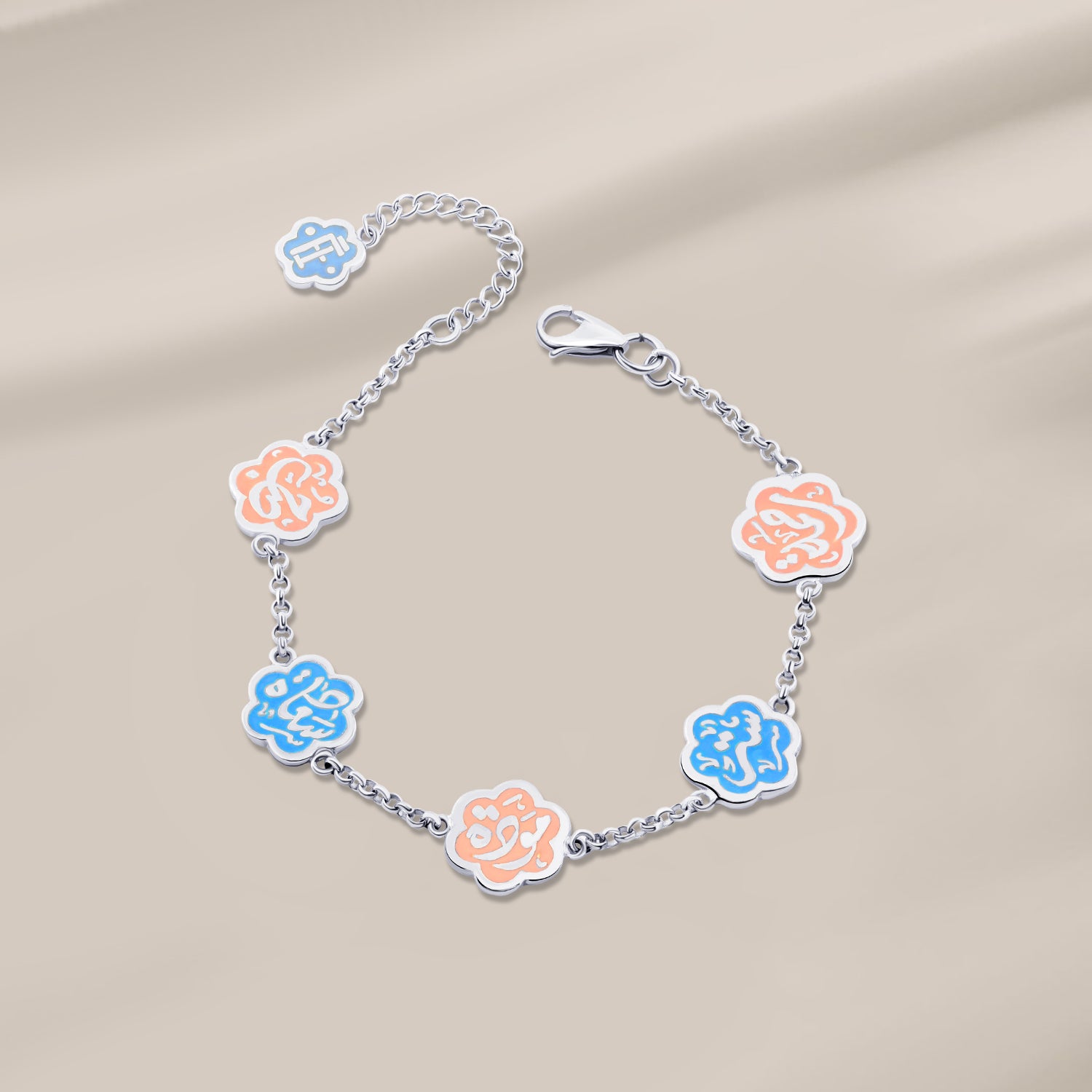 925 Silver Bracelet With A Colorful Floral Design And Elegant Words