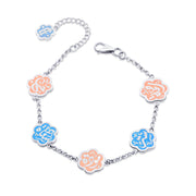 925 Silver Bracelet With A Colorful Floral Design And Elegant Words