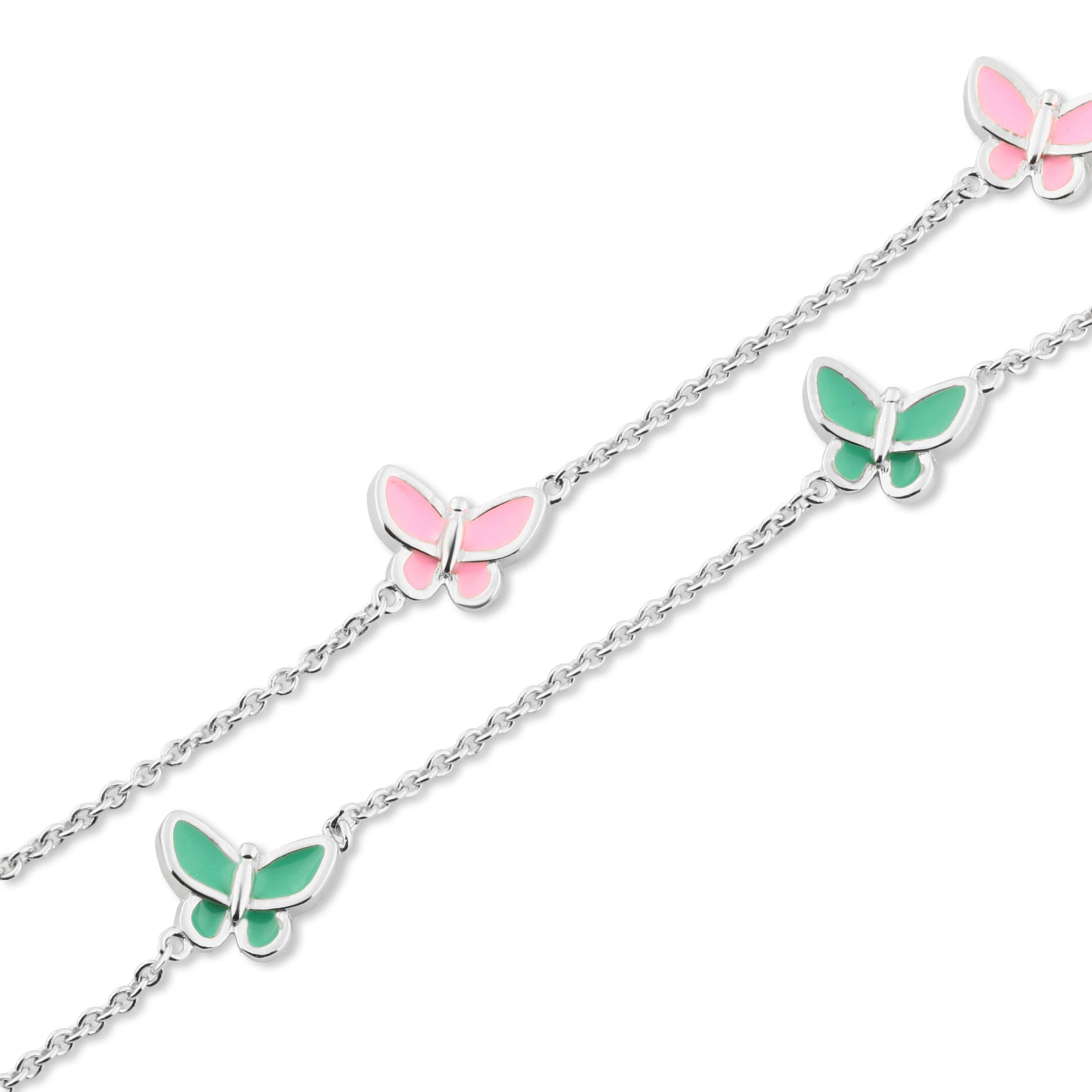 إنسيال فضة عيار 925 بتصميم فراشات وردي وأخضر