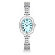Reys Women's Analog Watch – Silver Stainless Steel Case & Bracelet with Blue Dial and Roman Numerals