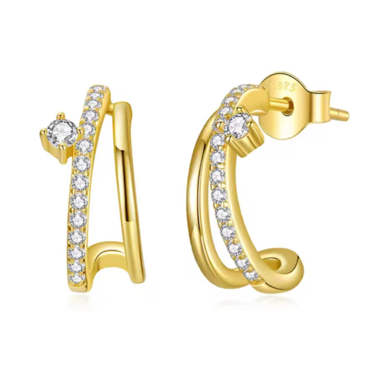 حلق فضة عيار 925 بتصميم منحنى مفتوح - مطلي ذهب