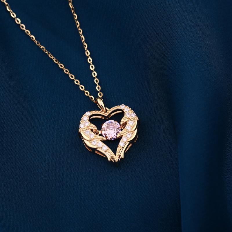 JNRG068 - 925 Sterling Silver Heart and Wing Zircon Necklace