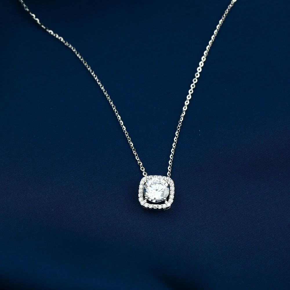 BXNZ028 - 925 Sterling Silver Necklace Adorned with Sparkling Zircon Stones
