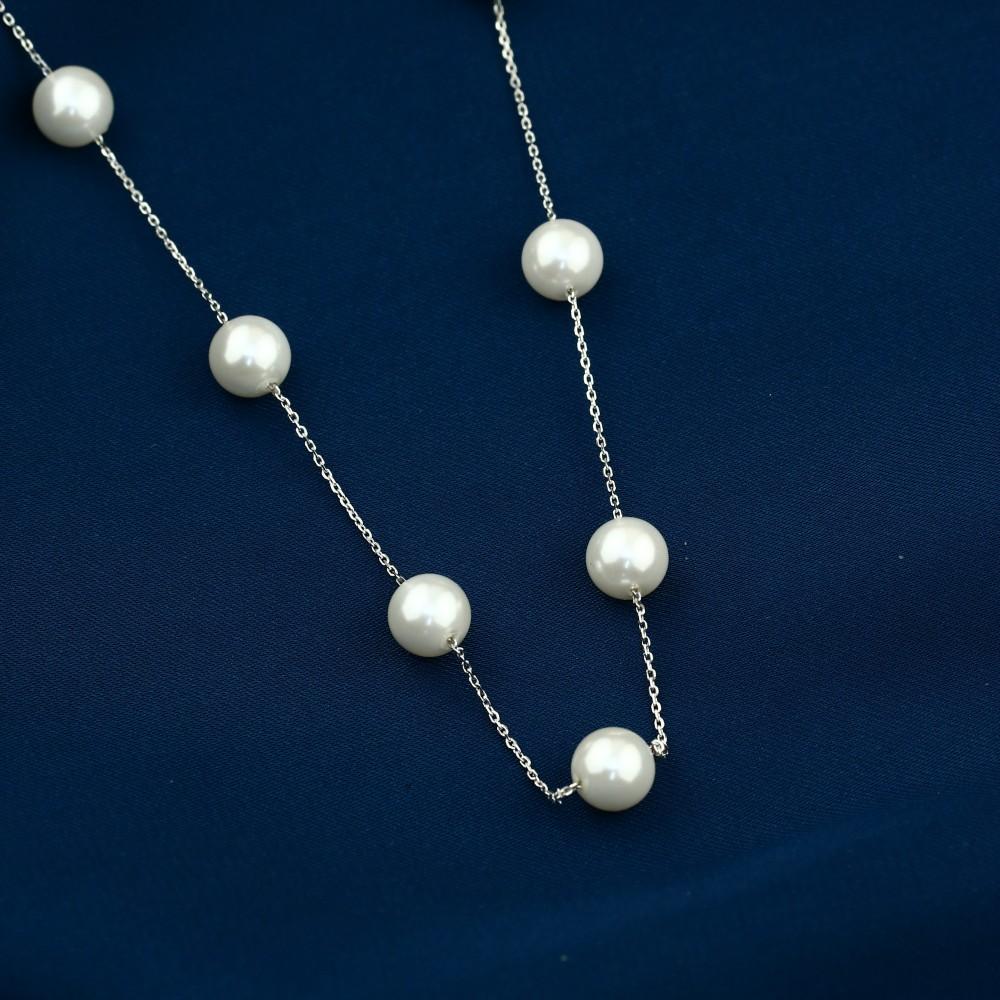 BXNW029 - 925 Sterling Silver Necklace Crowned with Pearl Stones