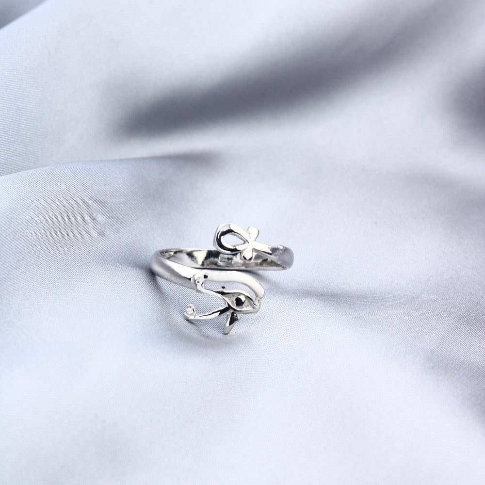 RRS010 - Egyptian Women's 925 Sterling Silver Ring with Ankh and Eye of Horus Design