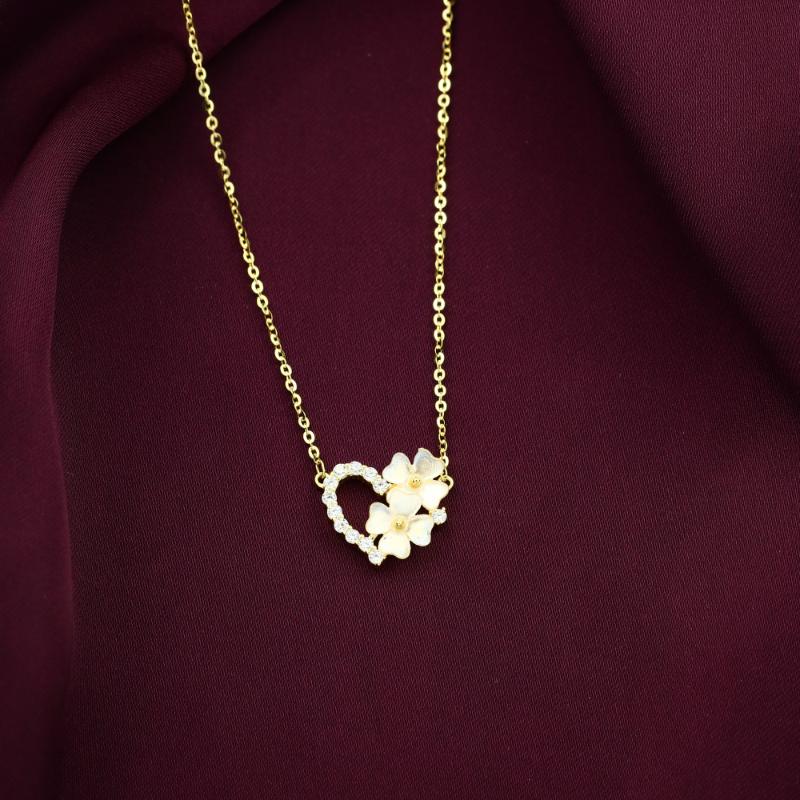 JNW097-G - 925 Sterling Silver Rose-Shaped Heart Necklace