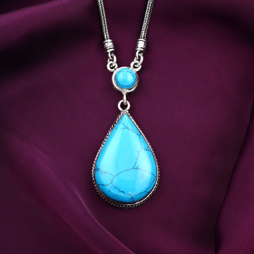 SNT61-T - Women's Egyptian 925 Sterling Silver Necklace Crowned with a Turquoise Stone