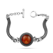 SBA011 - Women's Egyptian 925 Sterling Silver Bracelet Crowned with a Round Agate Stone