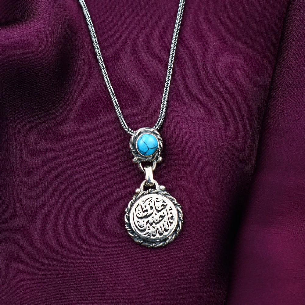 925 Silver Women Necklace, Crowned with a Turquoise Stone, Egyptian Handmade