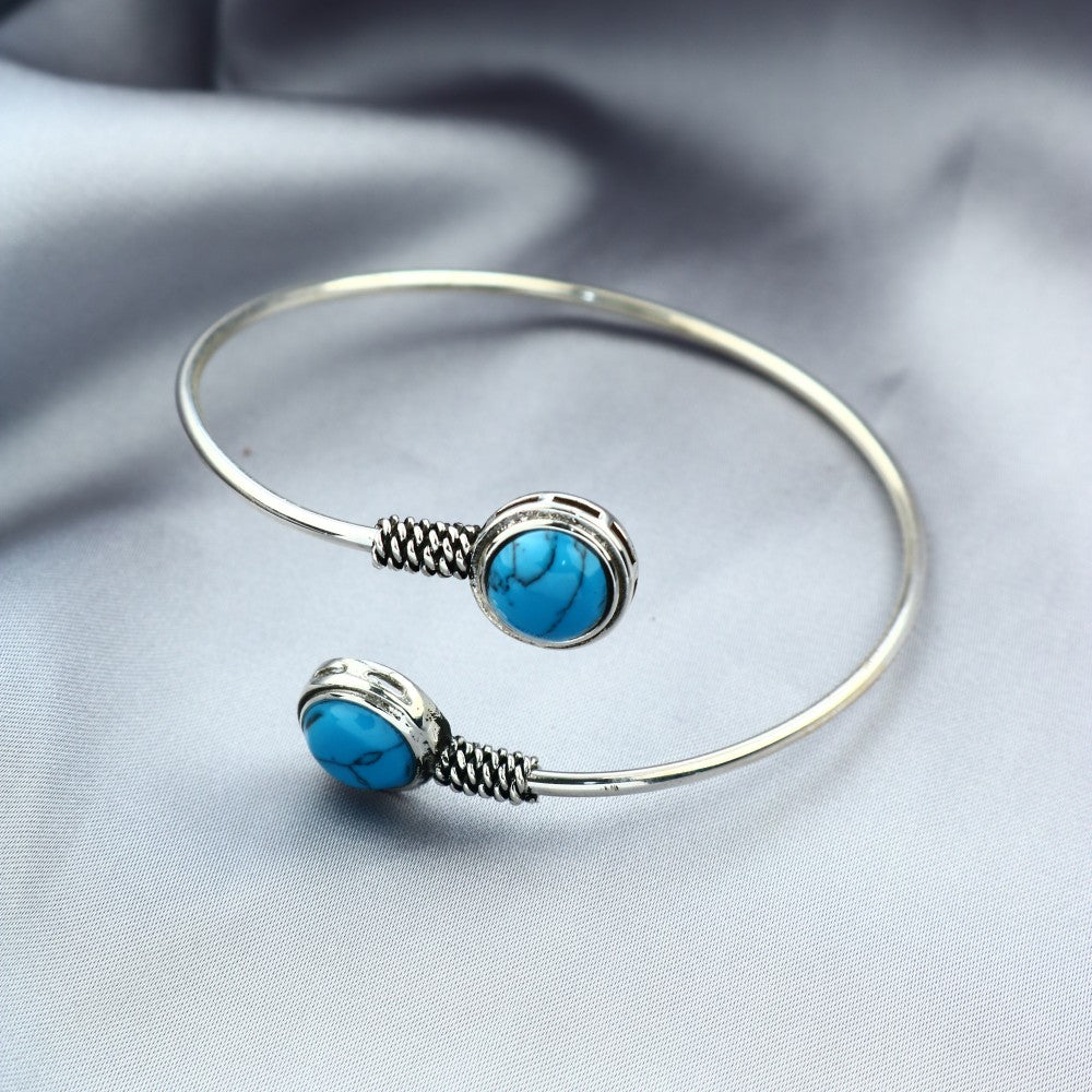 925 Egyptian Silver Bangle Crowned with Turquoise Stone