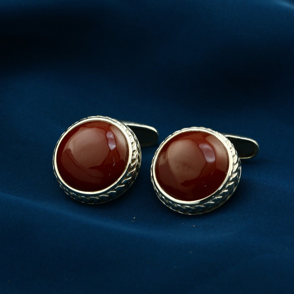 MCUF011-A - زرار بدلة رجالي فضة عيار 925 سادة بحجر من العقيق