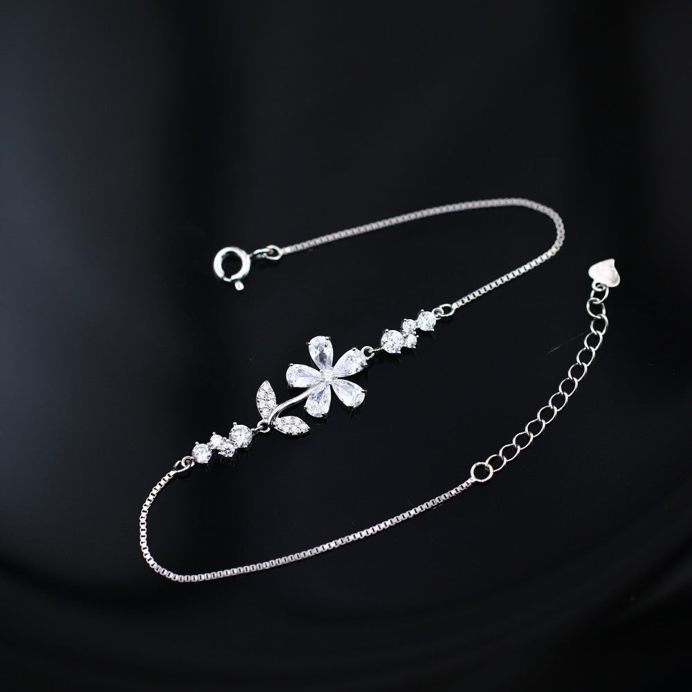 Zircon Flower 925 Silver Bracelet