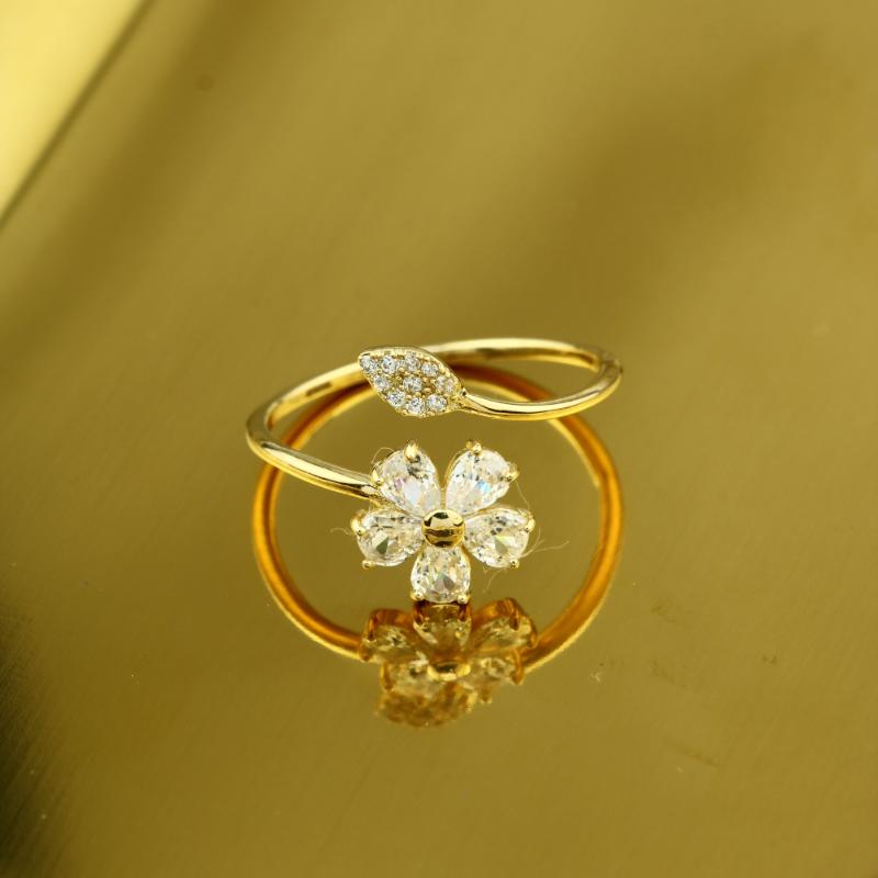 JRZ028-G - 925 sterling silver ring in the shape of a flower, encrusted with zircon stones