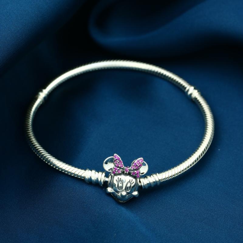 BPAN8 - 925 Sterling Silver Charm Bracelet with Minnie Mouse Clasp
