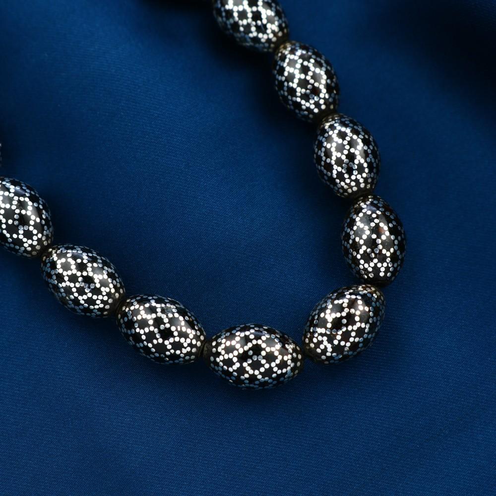 TROS01 - سبحه من اليسر الطبيعي مطعمة بالفضة , 33حبة