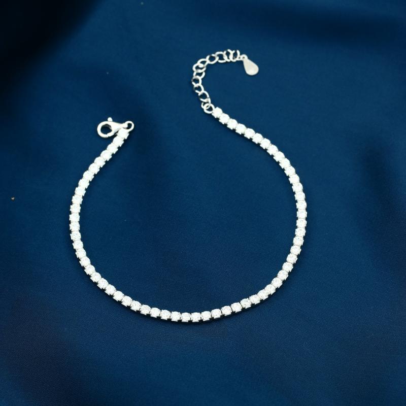 Tennis Bracelet with Shiny Zircon Stones, 925 Sterling Silver (2.5mm)