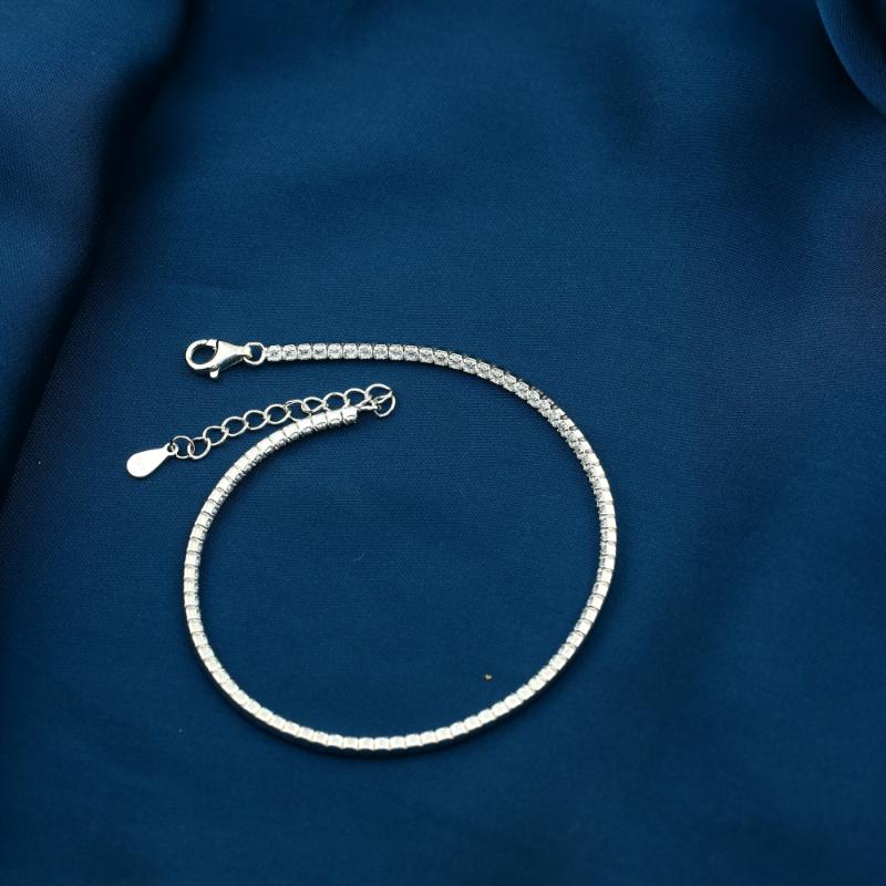 Tennis Bracelet with Shiny Zircon Stones, 925 Sterling Silver 