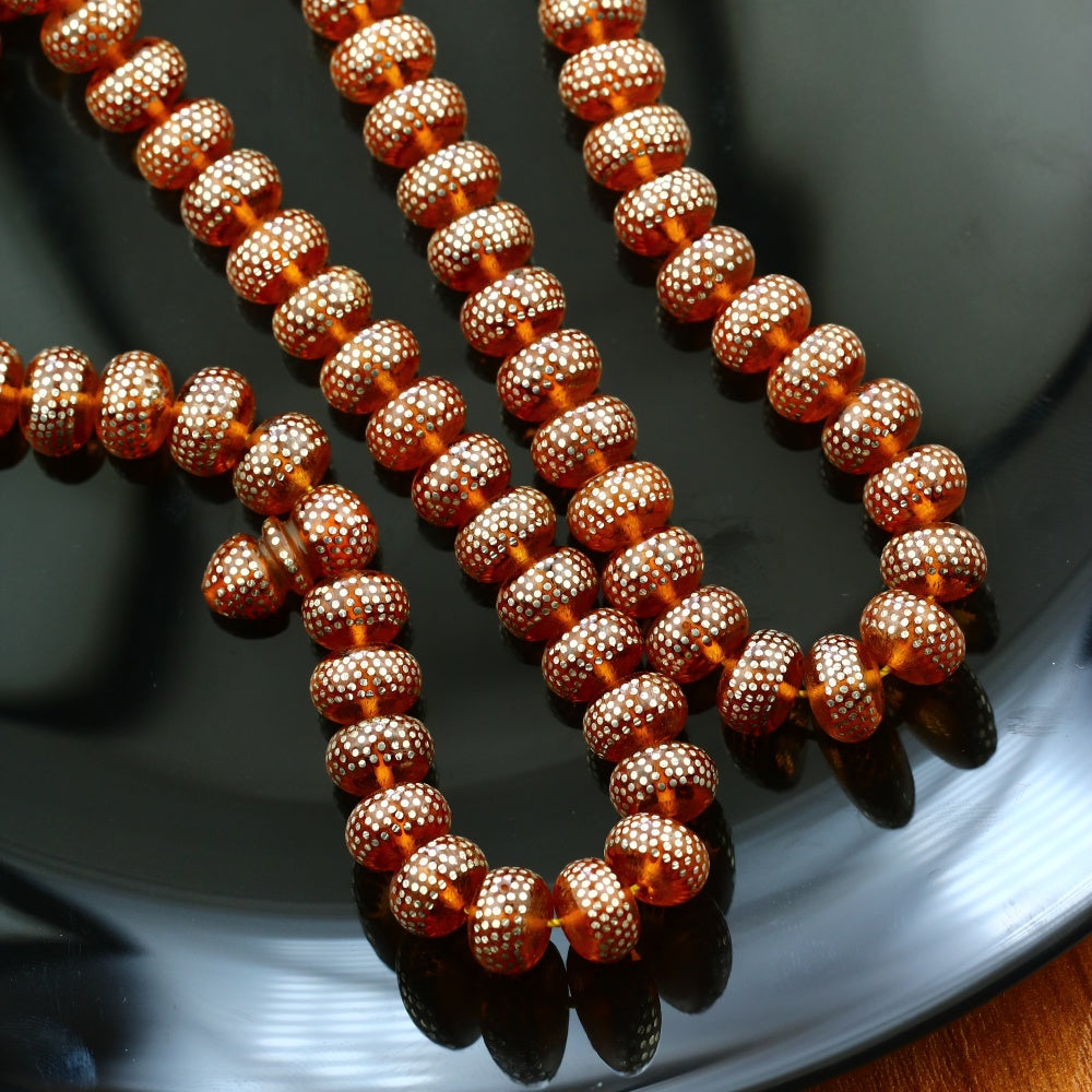 HROS09-F - سبحه من الفطران مطعمة بالفضة على شكل عش النحل , 99حبة