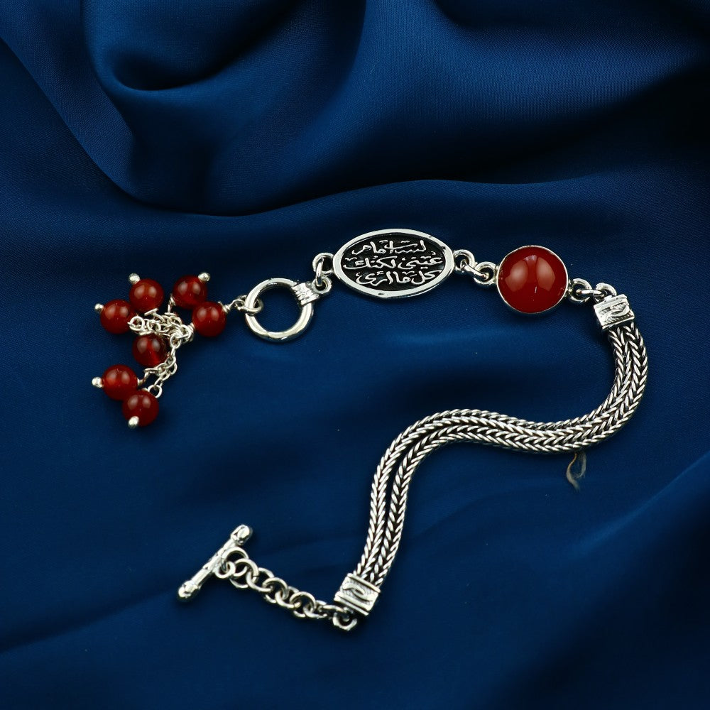 SBA02-L - Egyptian Sterling Silver 925 Bracelet Adorned with Agate Stone (You're not in front of my eyes, but you're all I see)