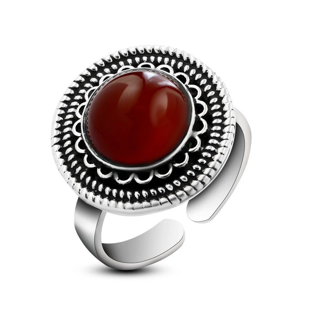 925 Silver Women Ring Crowned with Agate Stone