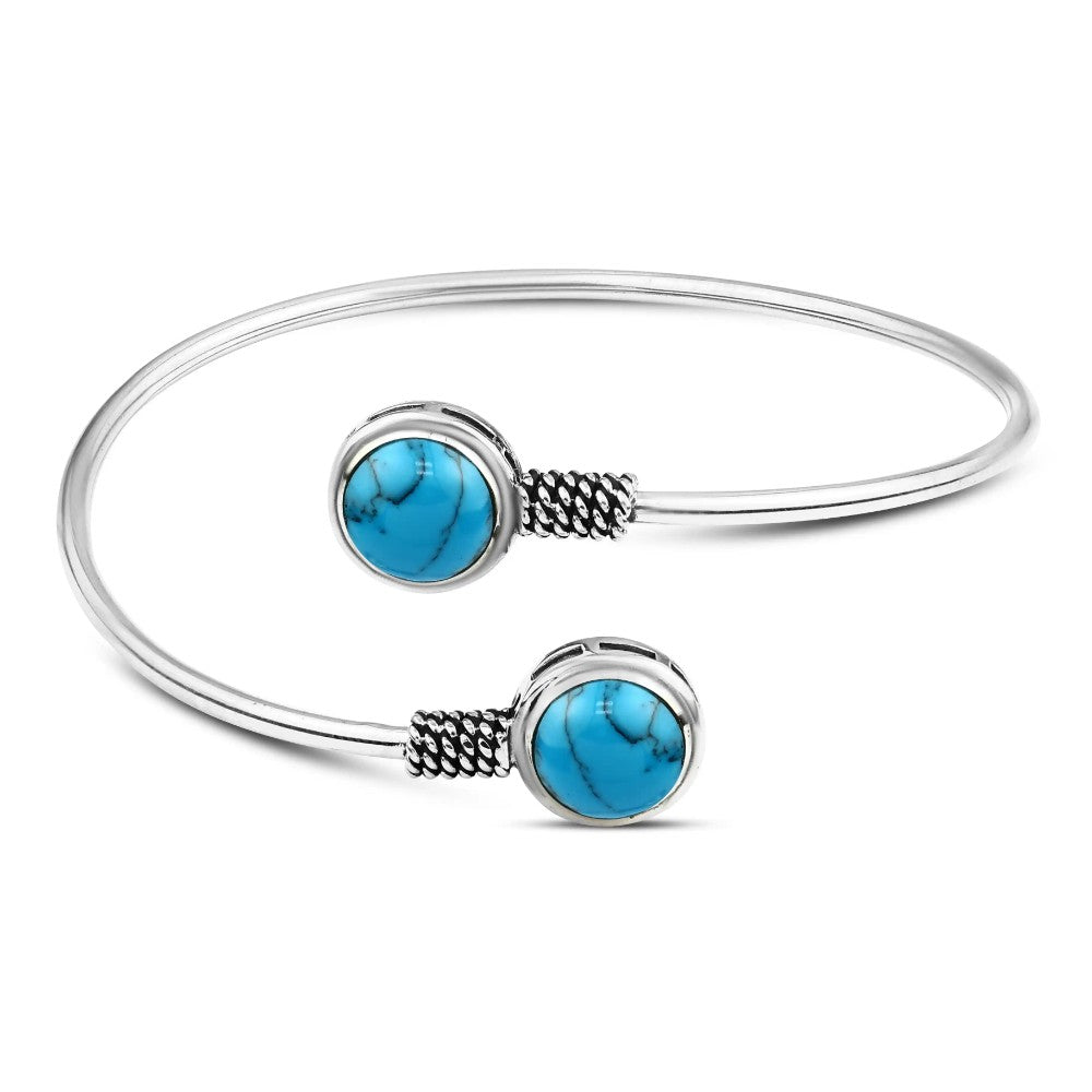 925 Egyptian Silver Bangle Crowned with Turquoise Stone