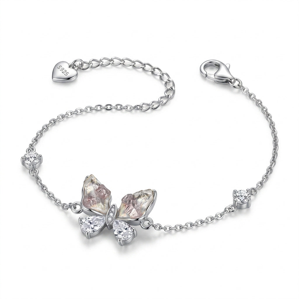 925 Silver Pink Butterfly Bracelet