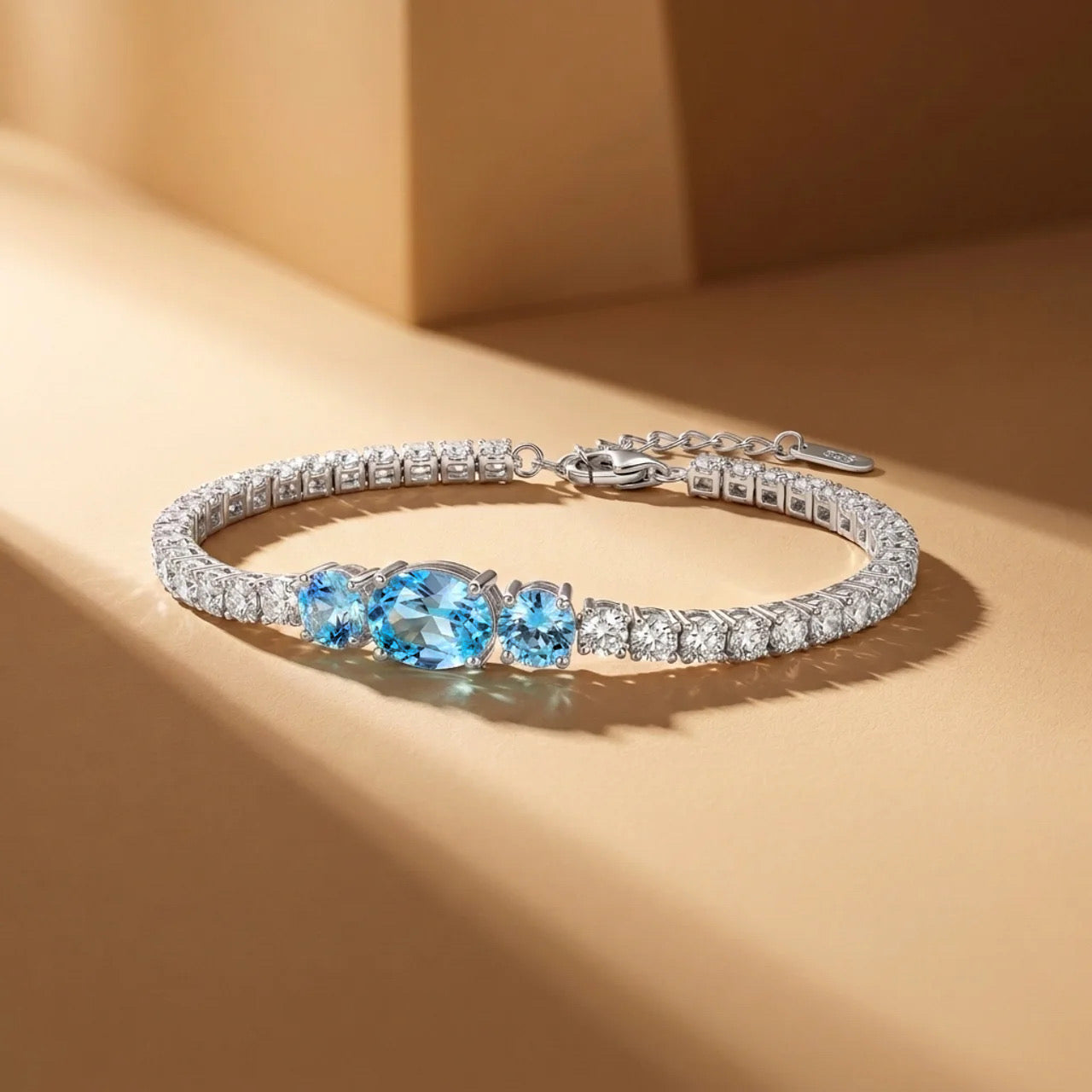 Royal 925 Silver Bracelet with Blue Stone and Sparkling Zircon Stones