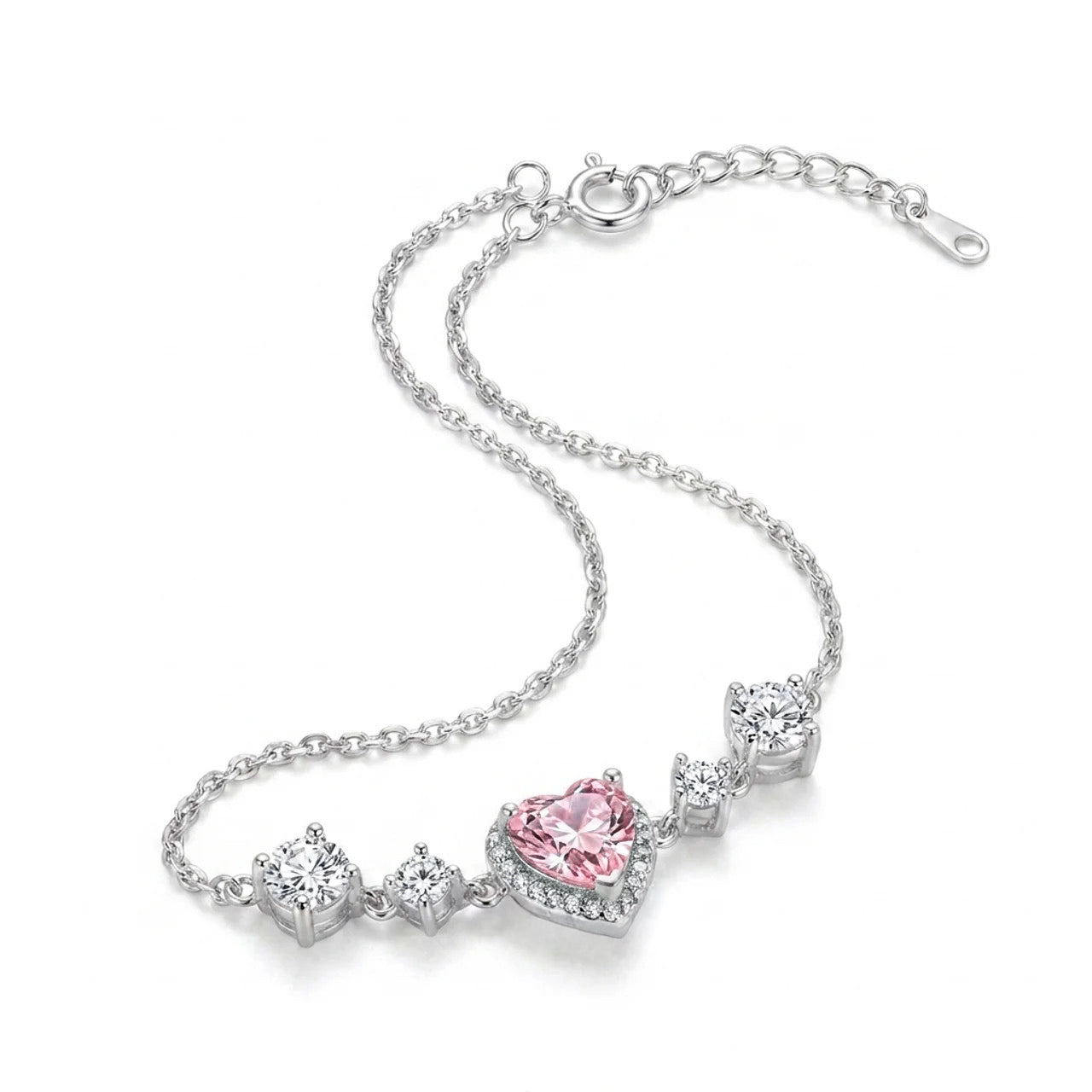 Pink Ice Crushed Heart Bracelet in 925 Silver