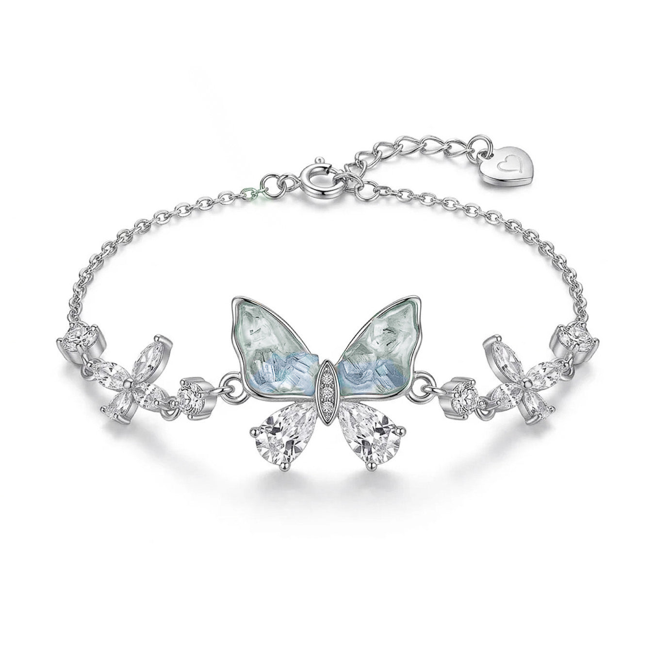 Luxury 925 Silver Butterfly Bracelet with Blue Stone