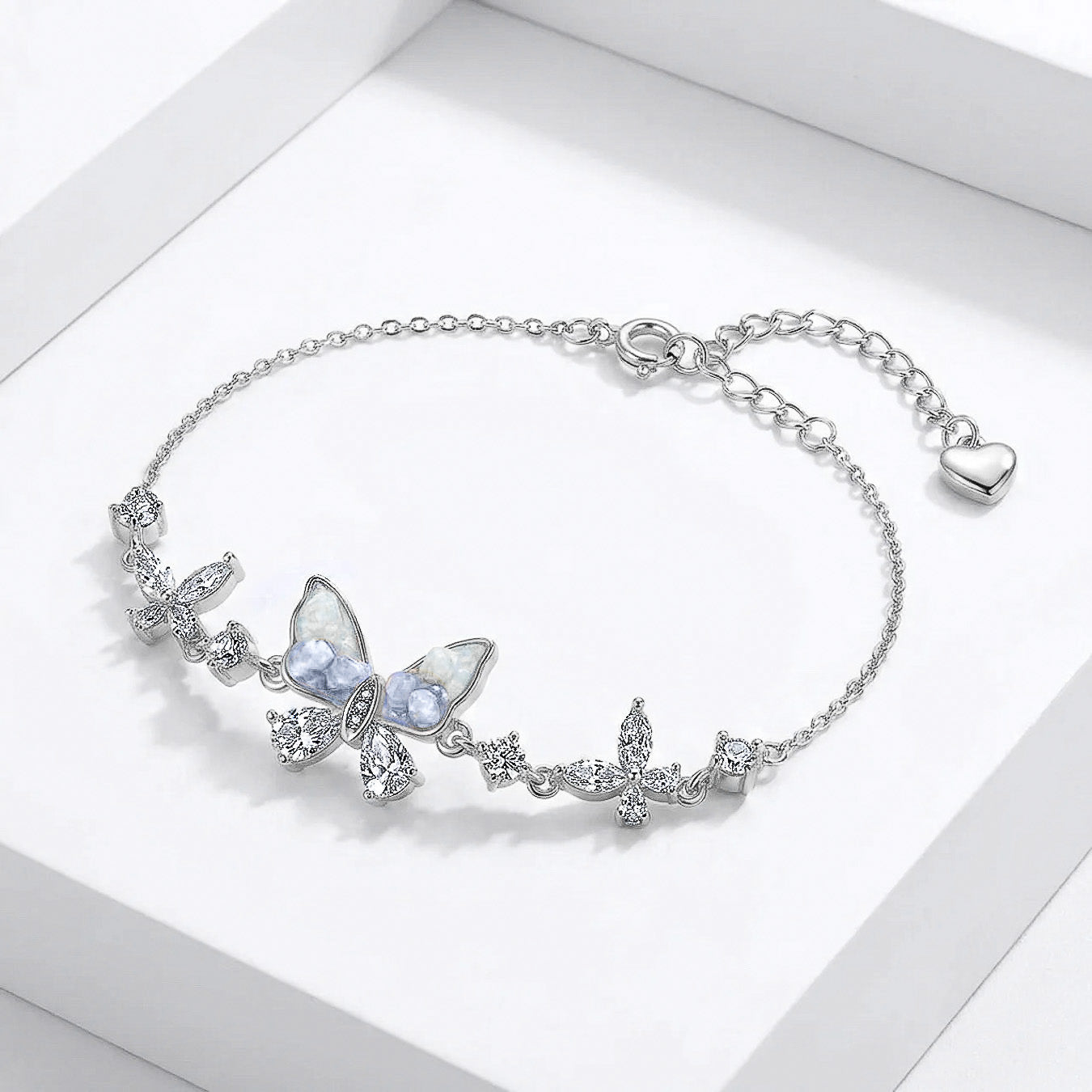 Luxury 925 Silver Butterfly Bracelet with Blue Stone